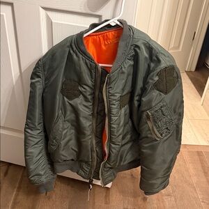 Heavy vintage army green bomber jacket